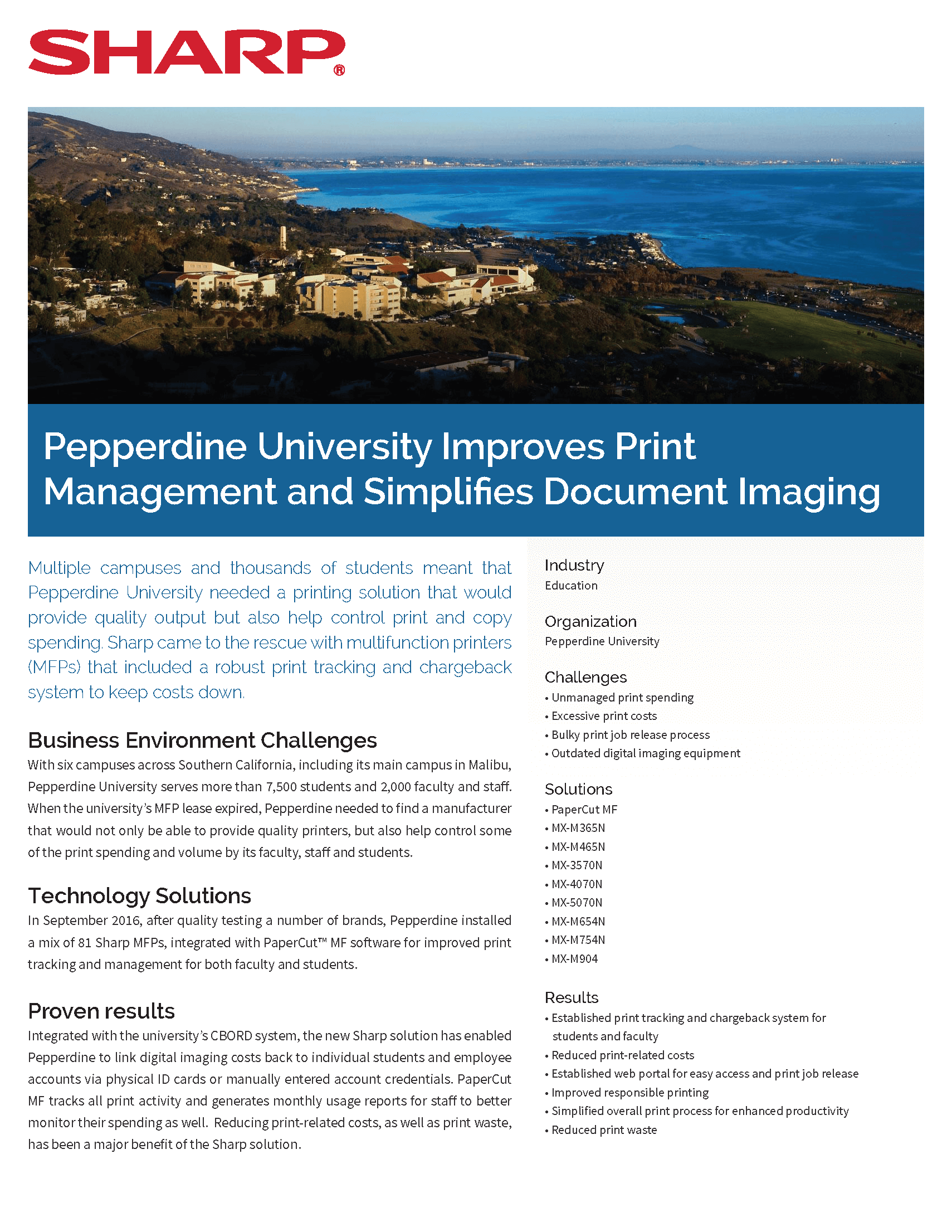 Pepperdine University simplifies printing and control of faculty/student usage